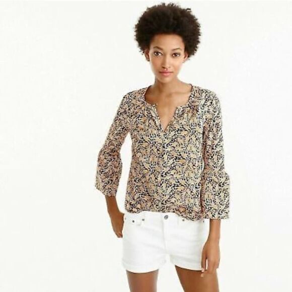 Drake’s London For J. Crew EUC Giraffe Print V-Neck Top Blouse Size 2 - Picture 4 of 11